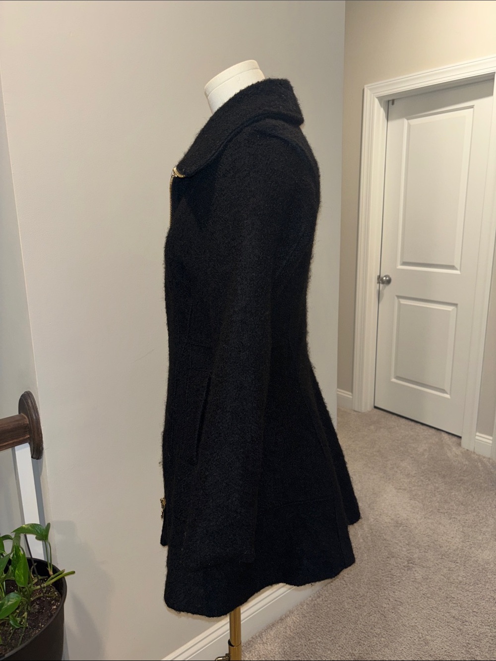 Guess Black Wool-Blend Zip-Front Trench Coat - Picture 2 of 3